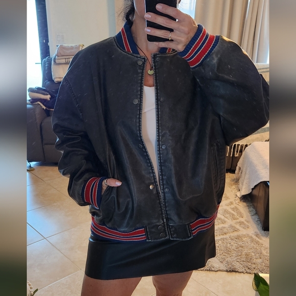 Zara Leather Bomber Jacket - Picture 1 of 6